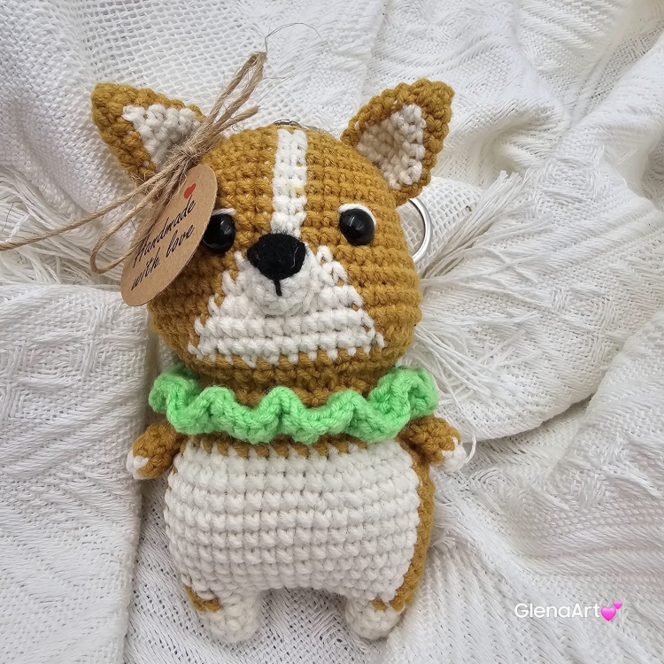 Pies Corgi na szydełku zawieszka brelok na szydełku rękodzieło maskotka do zaczepienia wykonane na szydełku piesek Corgi