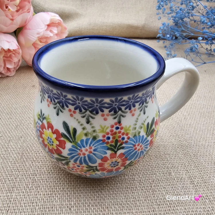 Kubek ceramiczny ręcznie malowany Bell Kolekcja FOLK Tułowice 350 ml piękny kubek ze zdobieniem