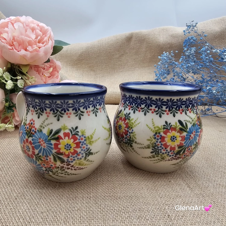 Kubek ceramiczny ręcznie malowany Bell Kolekcja FOLK Tułowice 350 ml piękny kubek ze zdobieniem
