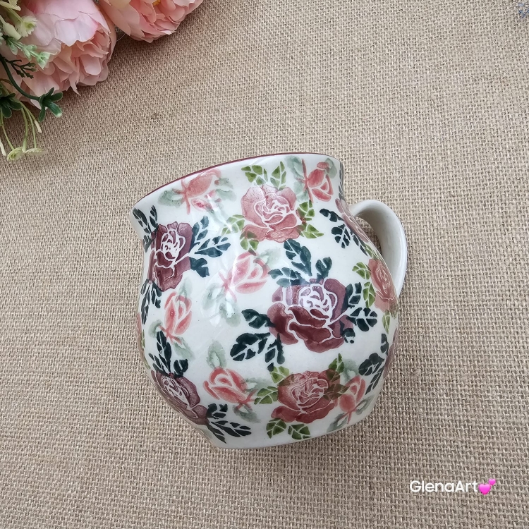 Kubek ceramiczny ręcznie malowany Bell Kolekcja ROSE Tułowice 350 ml piękny kubek ze zdobieniem ręcznie malowany