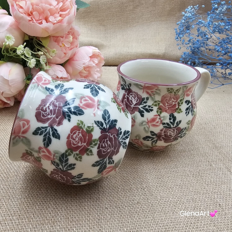 Kubek ceramiczny ręcznie malowany Bell Kolekcja ROSE Tułowice 350 ml piękny kubek ze zdobieniem ręcznie malowany