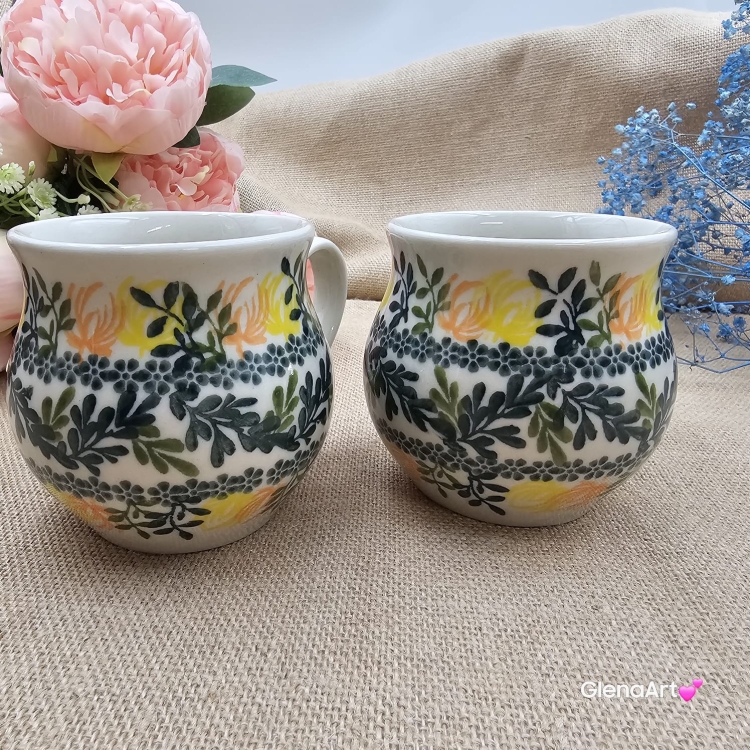 Kubek ceramiczny ręcznie malowany Bell Kolekcja GOLDEN BLOOM Tułowice 350 ml piękny kubek ze zdobieniem ręcznie malowany