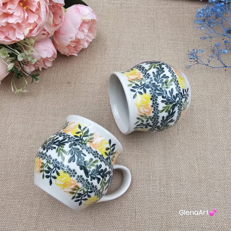 Kubek ceramiczny ręcznie malowany Bell Kolekcja GOLDEN BLOOM Tułowice 350 ml piękny kubek ze zdobieniem ręcznie malowany