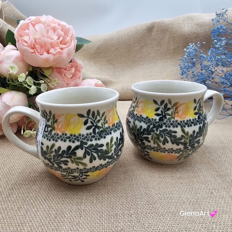 Kubek ceramiczny ręcznie malowany Bell Kolekcja GOLDEN BLOOM Tułowice 350 ml piękny kubek ze zdobieniem ręcznie malowany