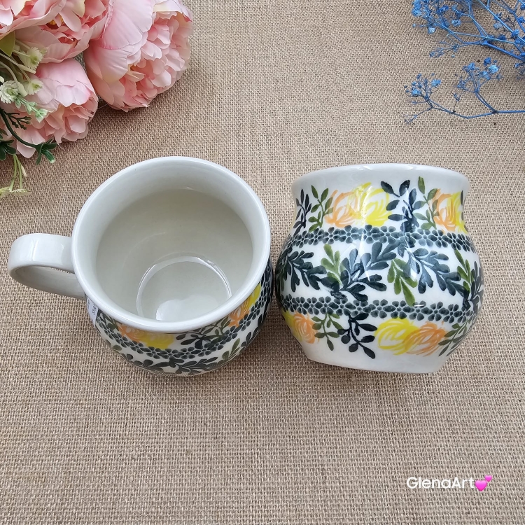 Kubek ceramiczny ręcznie malowany Bell Kolekcja GOLDEN BLOOM Tułowice 350 ml piękny kubek ze zdobieniem ręcznie malowany