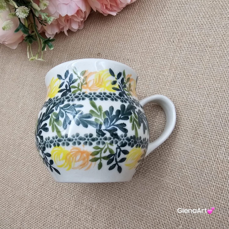 Kubek ceramiczny ręcznie malowany Bell Kolekcja GOLDEN BLOOM Tułowice 350 ml piękny kubek ze zdobieniem ręcznie malowany