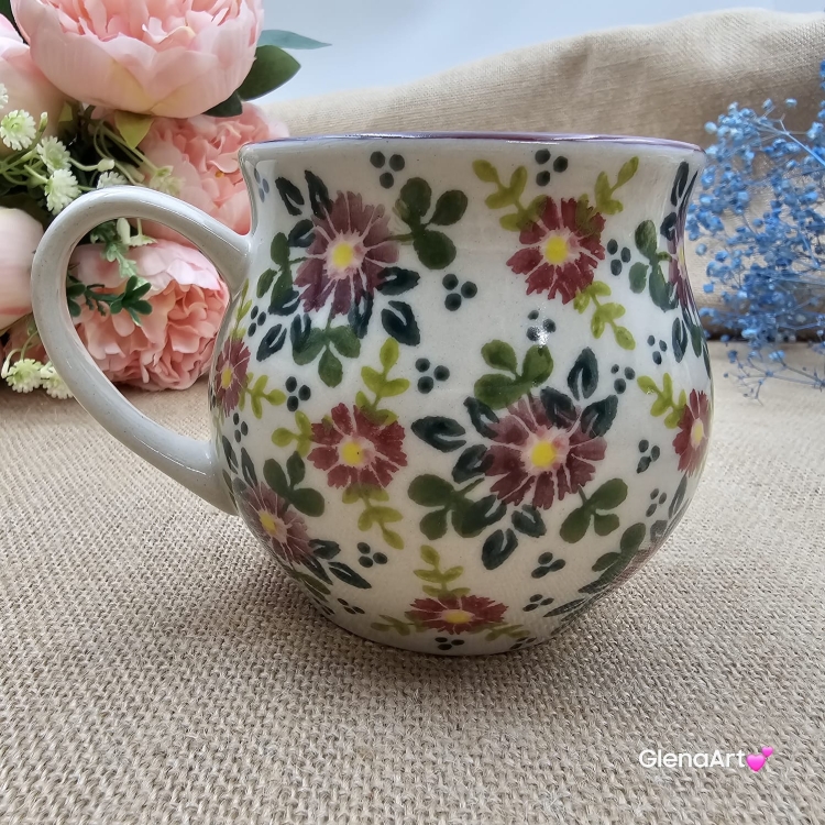 Kubek ceramiczny ręcznie malowany Bell Kolekcja VELVET Tułowice 350 ml piękny kubek ze zdobieniem ręcznie malowany motyw kwiatowy kubek kwiaty