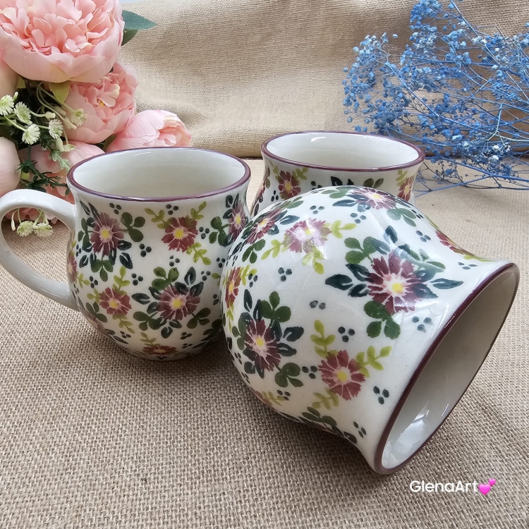 Kubek ceramiczny ręcznie malowany Bell Kolekcja VELVET Tułowice 350 ml piękny kubek ze zdobieniem ręcznie malowany motyw kwiatowy kubek kwiaty