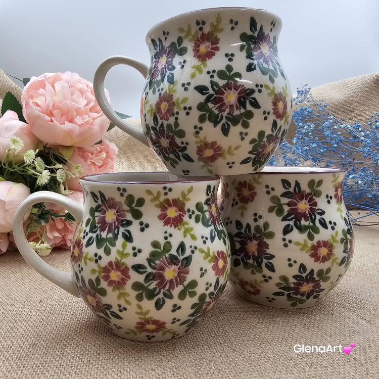 Kubek ceramiczny ręcznie malowany Bell Kolekcja VELVET Tułowice 350 ml piękny kubek ze zdobieniem ręcznie malowany motyw kwiatowy kubek kwiaty