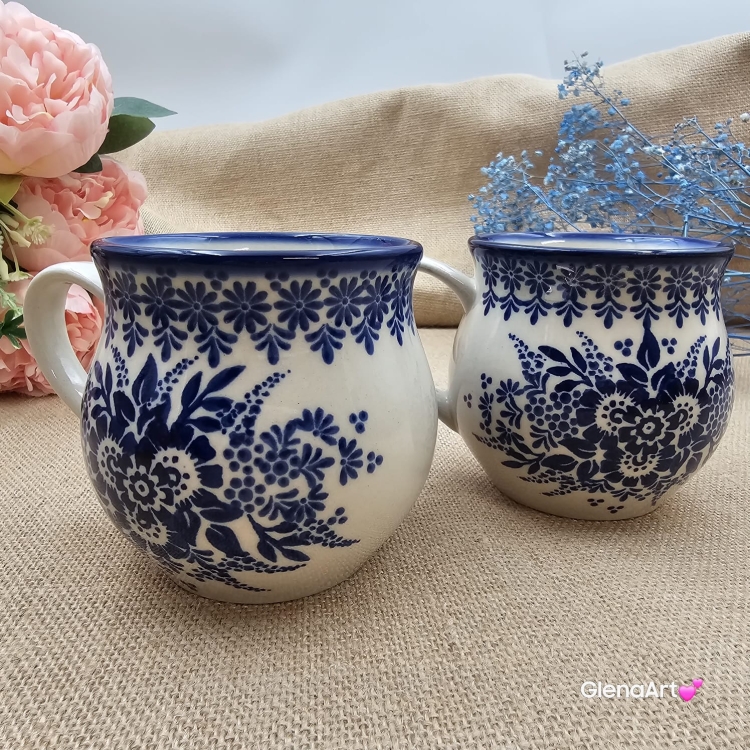 Kubek ceramiczny ręcznie malowany Bell Kolekcja CLASSIC KOBALT Tułowice 350 ml piękny kubek ze zdobieniem ręcznie malowany motyw kwiatowy kubek kobaltowy klasyk