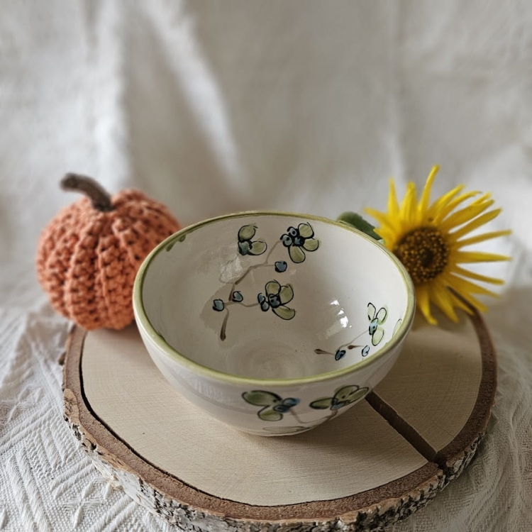 Miska ceramiczna niebieskie kwiatki mała rękodzieło ręcznie toczona