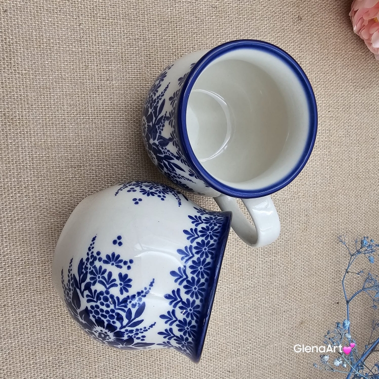 Kubek ceramiczny ręcznie malowany Bell Kolekcja CLASSIC KOBALT Tułowice 350 ml piękny kubek ze zdobieniem ręcznie malowany motyw kwiatowy kubek kobaltowy klasyk