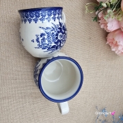Kubek ceramiczny ręcznie malowany Bell Kolekcja CLASSIC KOBALT Tułowice 350 ml piękny kubek ze zdobieniem ręcznie malowany motyw kwiatowy kubek kobaltowy klasyk