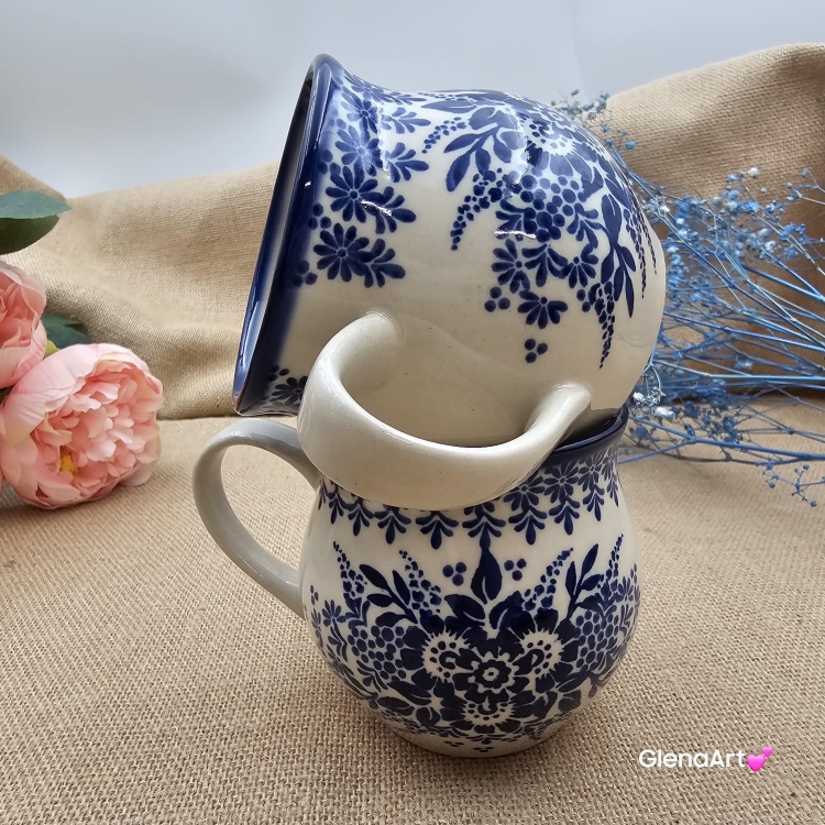 Kubek ceramiczny ręcznie malowany Bell Kolekcja CLASSIC KOBALT Tułowice 350 ml piękny kubek ze zdobieniem ręcznie malowany motyw kwiatowy kubek kobaltowy klasyk
