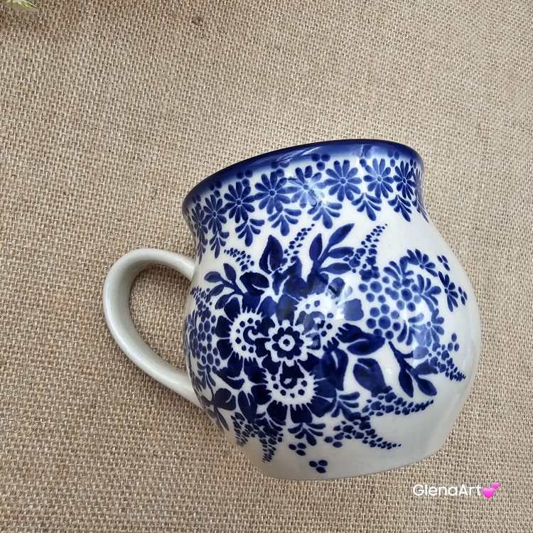 Kubek ceramiczny ręcznie malowany Bell Kolekcja CLASSIC KOBALT Tułowice 350 ml piękny kubek ze zdobieniem ręcznie malowany motyw kwiatowy kubek kobaltowy klasyk