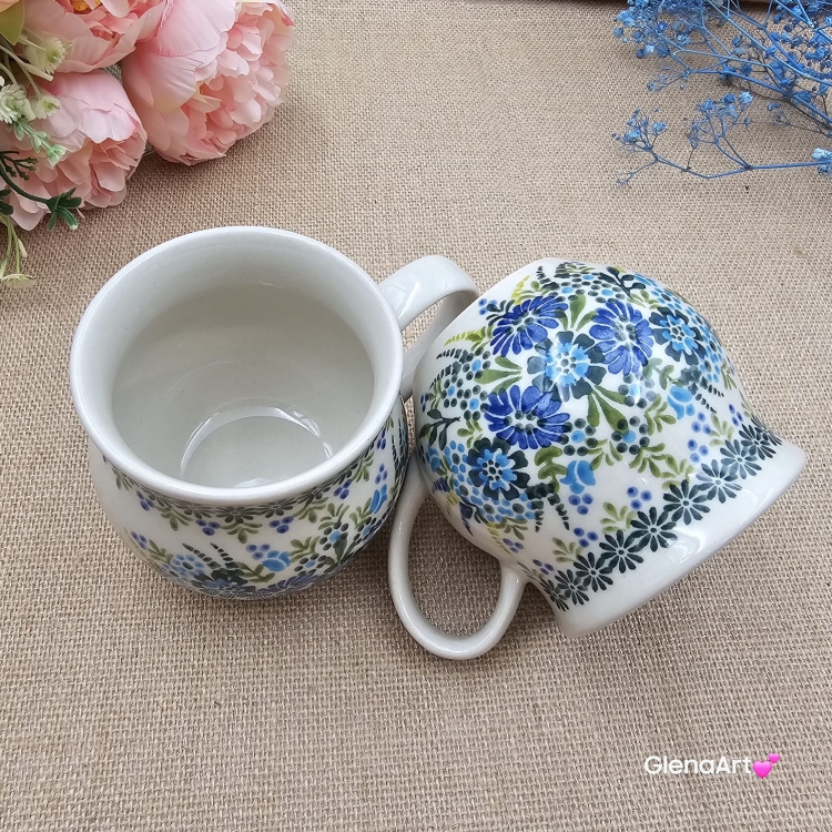 Kubek ceramiczny ręcznie malowany Bell Kolekcja FINEZJA Tułowice 350 ml piękny kubek ze zdobieniem ręcznie malowany motyw kwiatowy kubek
