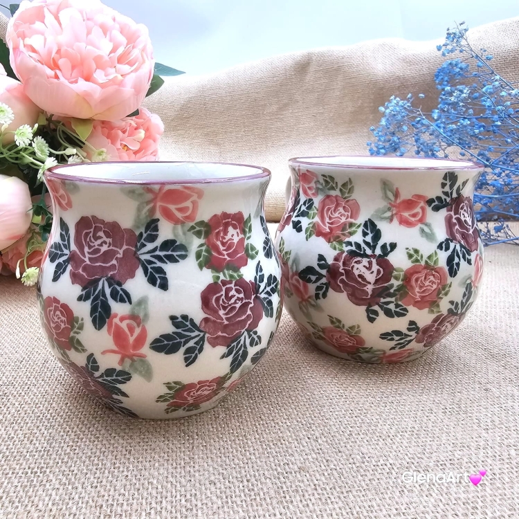 Kubek ceramiczny ręcznie malowany Bell Kolekcja ROSE Tułowice 350 ml piękny kubek ze zdobieniem ręcznie malowany