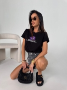 T-shirt LA MANUEL DRIP czarny - ONE SIZE Bawełna 100% LAMANUEL z fioletowym logo koszulka
