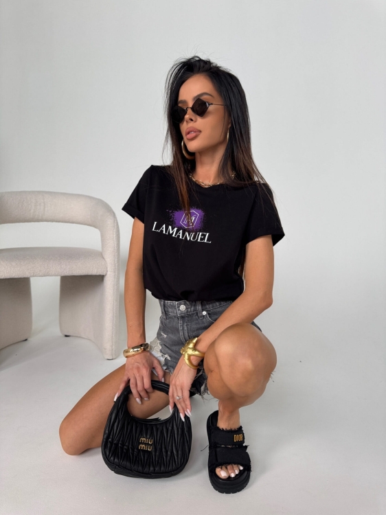 T-shirt LA MANUEL DRIP czarny - ONE SIZE Bawełna 100% LAMANUEL z fioletowym logo koszulka