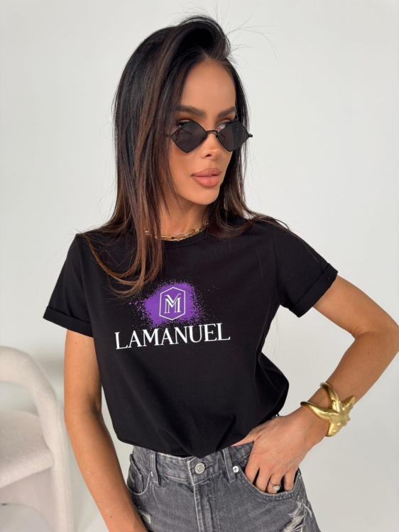 T-shirt LA MANUEL DRIP czarny - ONE SIZE Bawełna 100% LAMANUEL z fioletowym logo koszulka