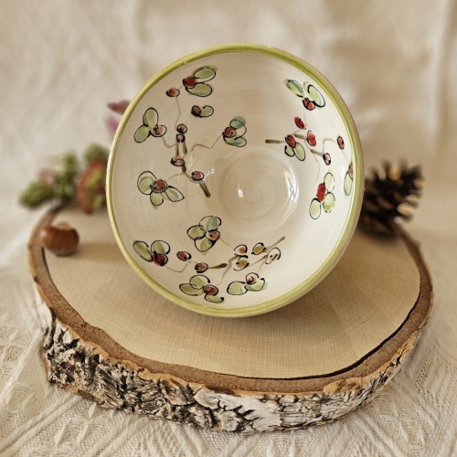 Miska ceramiczna kwiatki czerwone mała rękodzieło toczona na kole