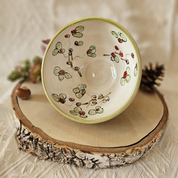 Miska ceramiczna kwiatki czerwone mała rękodzieło toczona na kole