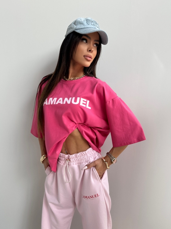 T-shirt LA MANUEL NOIR koral / róż ONE SIZE koszulka różowa damska over size świetny model Lamanuel