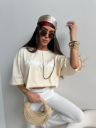 T-shirt LA MANUEL NOIR kokos ONE SIZE koszulka kolor kokosowy/beżowy damska over size świetny model Lamanuel