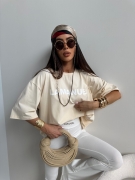 T-shirt LA MANUEL NOIR kokos ONE SIZE koszulka kolor kokosowy/beżowy damska over size świetny model Lamanuel