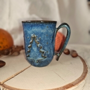 Kubek ceramiczny ciemno - niebieski MORSKI Choinka kubek świąteczny z wyzłoceniem