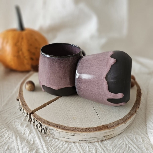 Kubek ceramiczny z uchem Beczułka ręcznie robiony 320 ml - RÓŻOWY rękodzieło kolor jasny róż