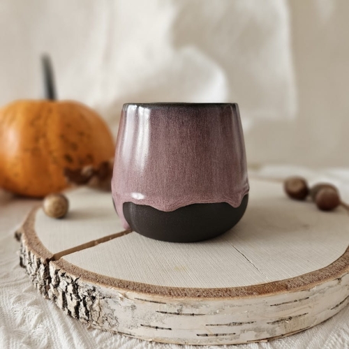 Kubek ceramiczny z uchem Beczułka ręcznie robiony 320 ml - RÓŻOWY rękodzieło kolor jasny róż