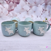 Kubek renifer świąteczny ceramiczny nakrapiany zimny błękit z Reniferem - 350 ml z uchem ręcznie toczony niebieski kubek zimowy renifer świąteczny kubek z reniferem