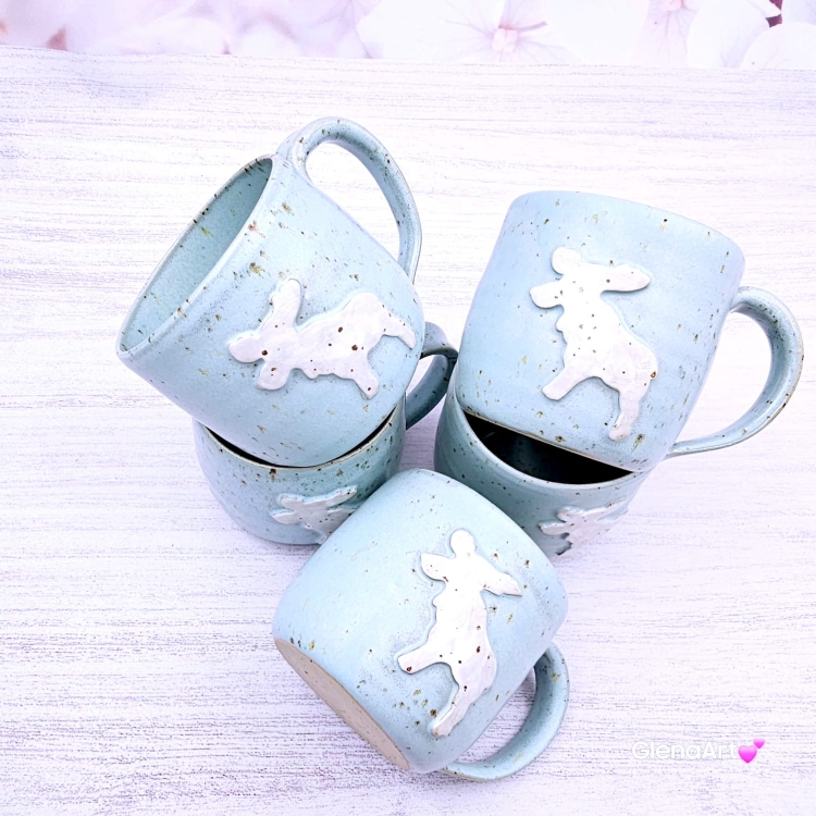 Kubek renifer świąteczny ceramiczny nakrapiany zimny błękit z Reniferem - 350 ml z uchem ręcznie toczony niebieski kubek zimowy renifer świąteczny kubek z reniferem