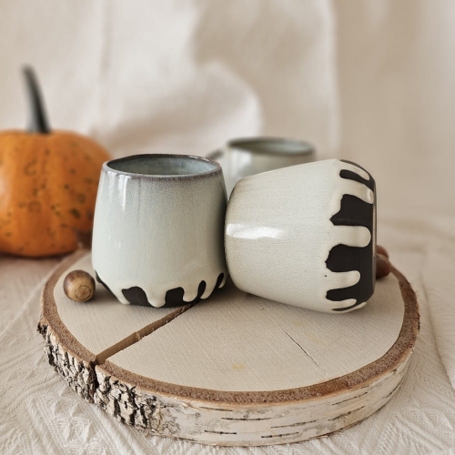 Kubek ceramiczny z uchem Beczułka ręcznie robiony biały-perła 300 ml - PERŁA rękodzieło kolor perłowy