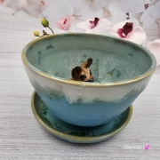 Filiżanka ze spodkiem pieskiem BULDOŻKIEM FRANCUSKIM ceramiczna ze spodkiem i karmelowym pieskiem ręcznie toczona i malowana elegancka filiżanka z pięknym szkliwem BULDOŻEK FRANCUSKI kubek z pieskiem buldożkiem biszkoptowym