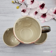 Kubek KOŃ ceramiczny z koniem w środku RÓŻ - NIEBIESKI ręcznie toczony i malowany fioletowo różowy kubek z koniem wewnątrz