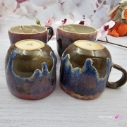 Kubek KOŃ ceramiczny z koniem w środku RÓŻ - NIEBIESKI ręcznie toczony i malowany fioletowo różowy kubek z koniem wewnątrz