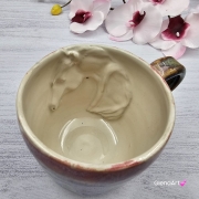 Kubek KOŃ ceramiczny z koniem w środku RÓŻ - NIEBIESKI ręcznie toczony i malowany fioletowo różowy kubek z koniem wewnątrz