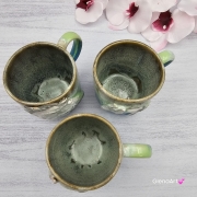 Duży kubek KOŃ ceramiczny z siwym KONIEM na zewnątrz ręcznie toczony i malowany kubek biały koń niebieski kubek z koniem