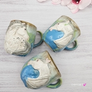 Duży kubek KOŃ ceramiczny z siwym KONIEM na zewnątrz ręcznie toczony i malowany kubek biały koń niebieski kubek z koniem