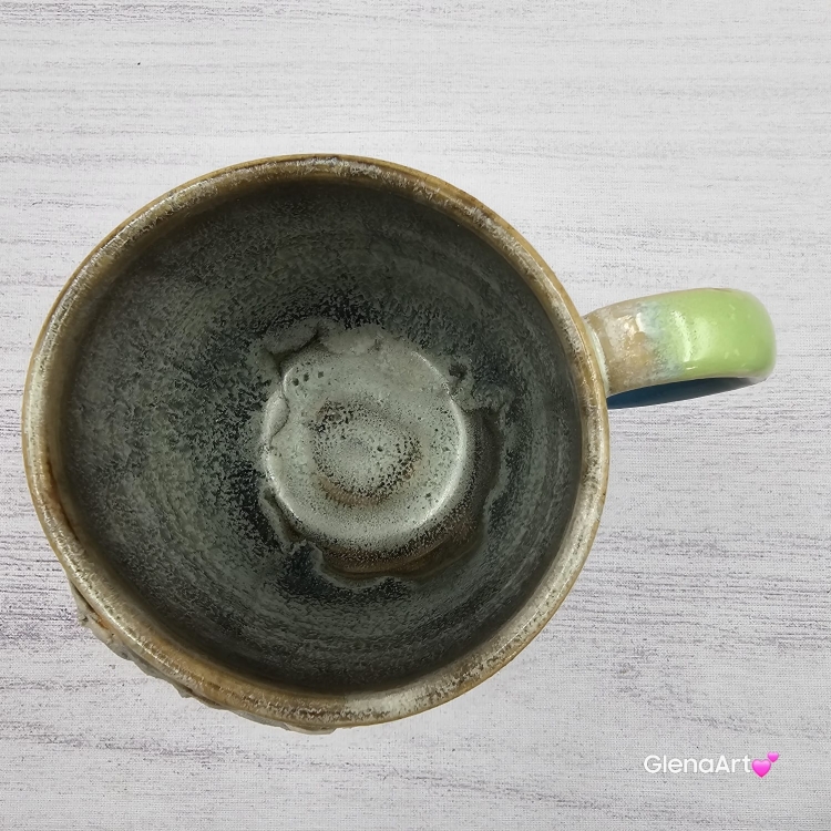 Duży kubek KOŃ ceramiczny z siwym KONIEM na zewnątrz ręcznie toczony i malowany kubek biały koń niebieski kubek z koniem