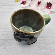 Duży kubek KOŃ ceramiczny z karym KONIEM na zewnątrz ręcznie toczony i malowany kubek czarny koń niebieski kubek z koniem