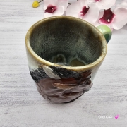 Duży kubek KOŃ ceramiczny z płaskorzeźbą gniadego KONIA na zewnątrz ręcznie toczony i malowany kubek brązowy koń niebieski kubek z koniem