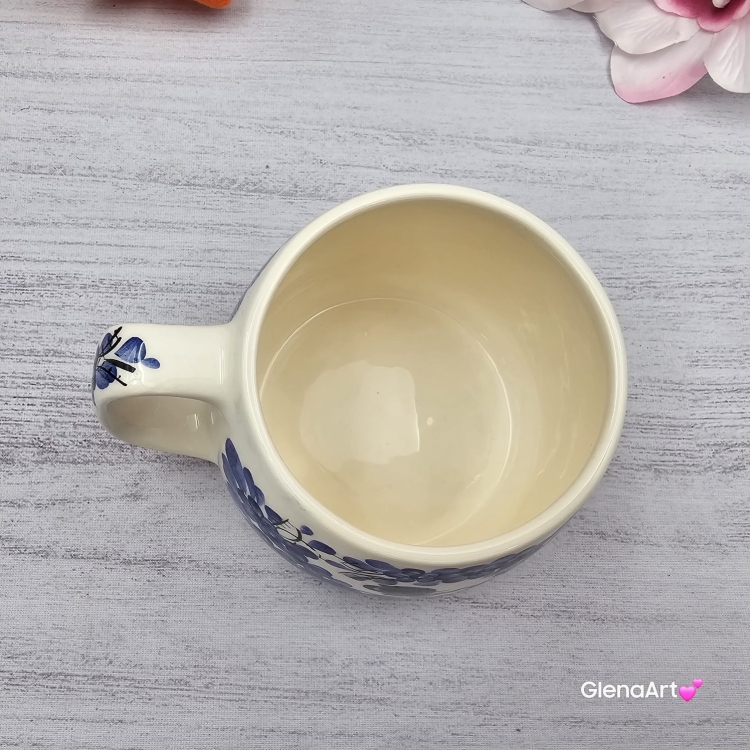 Kubek ceramiczny niebieski Mariusz kobaltowy Fajans Włocławek 330 ml z ptaszkiem metoda stempelka kubek z motywem kwiatowym niebieskim kubek w kwiaty