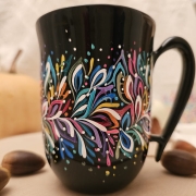 Kubek ceramiczny z uchem Czarny Multikolor ON - 300ml - przepiękny ręcznie malowany