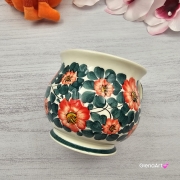 Kubek ceramiczny beczółka kwiatki Nikola Fajans Włocławek 250 ml metoda stempelka kubek z motywem kwiatowym czerwono-zielonym kubek w kwiatki