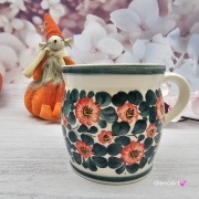 Kubek MAX ceramiczny AGATA wzór kwiatowy Fajans Włocławek 450 ml metoda stempelka kubek z motywem kwiatowym kubek w kwiatki kolorowy duży kubek max na wieczorną zimową herbatę wielki kubek ceramiczny