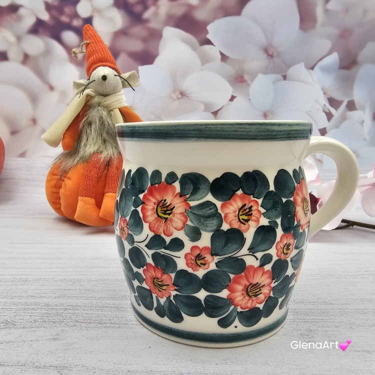 Kubek MAX ceramiczny AGATA wzór kwiatowy Fajans Włocławek 450 ml metoda stempelka kubek z motywem kwiatowym kubek w kwiatki kolorowy duży kubek max na wieczorną zimową herbatę wielki kubek ceramiczny