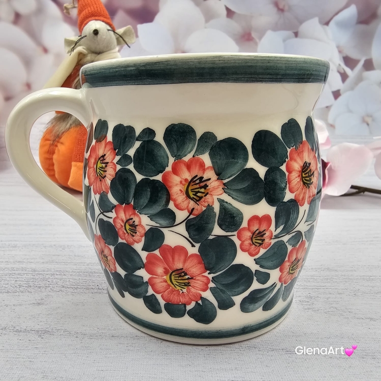 Kubek MAX ceramiczny AGATA wzór kwiatowy Fajans Włocławek 450 ml metoda stempelka kubek z motywem kwiatowym kubek w kwiatki kolorowy duży kubek max na wieczorną zimową herbatę wielki kubek ceramiczny